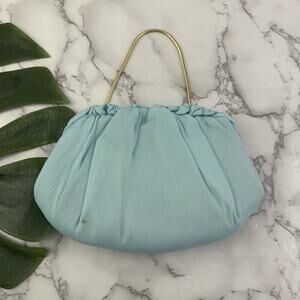 HL Vintage 50s Chiffon Clutch Handbag Purse Pastel Blue Kiss Lock Frame Evening